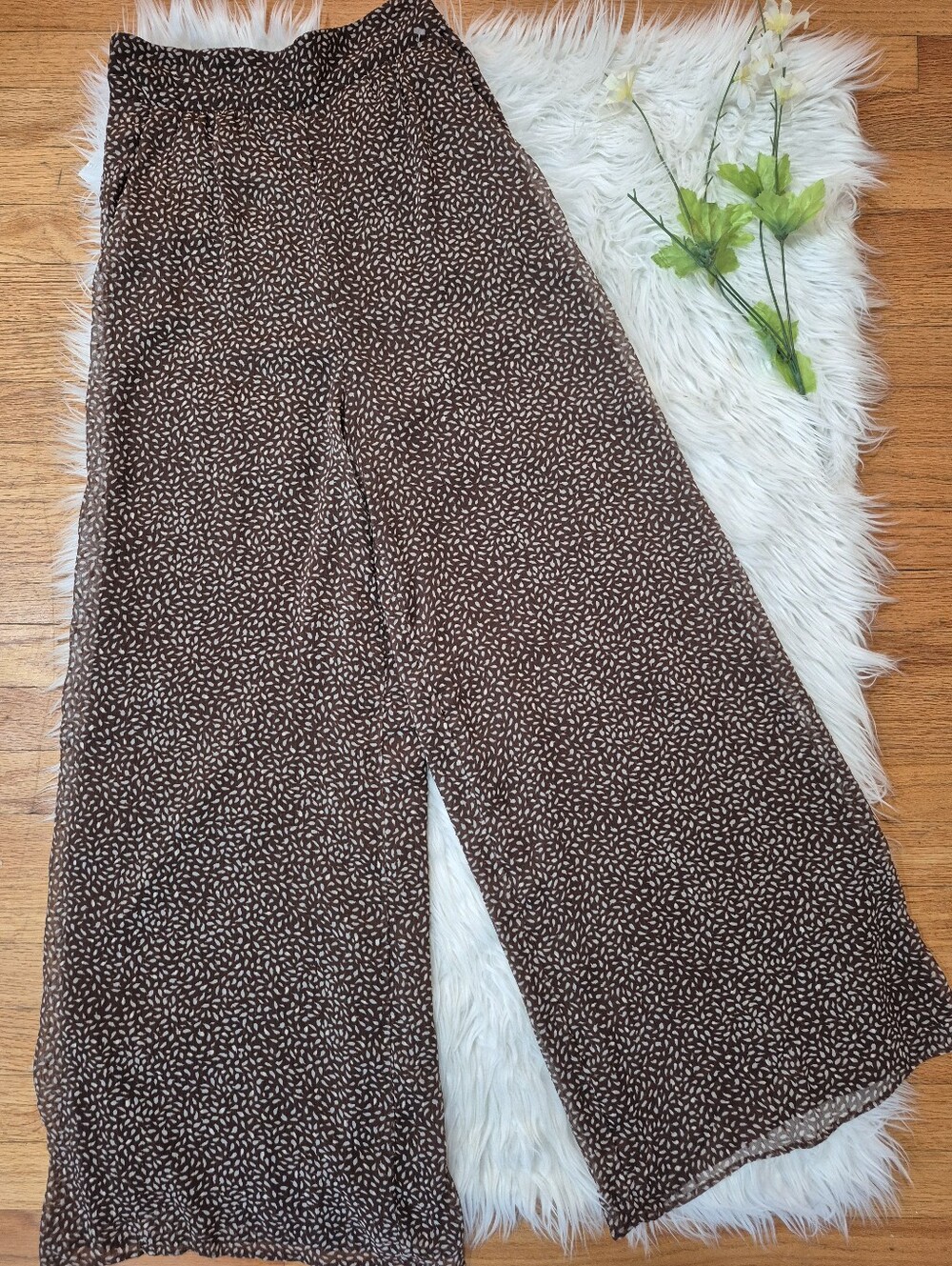 H&M Wide Leg Printed Pants - Brown